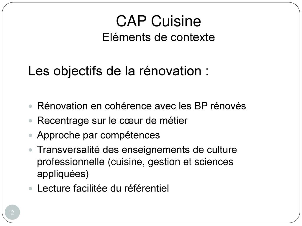 CAP Cuisine Eléments de contexte