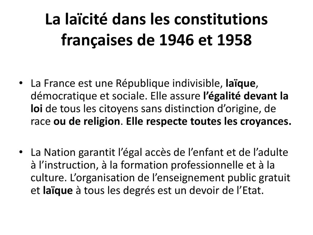 La laïcité dans les constitutions françaises de 1946 et 1958