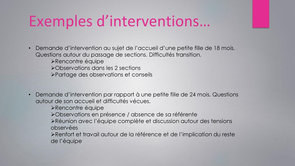 Exemples d’interventions…