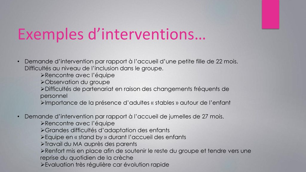 Exemples d’interventions…