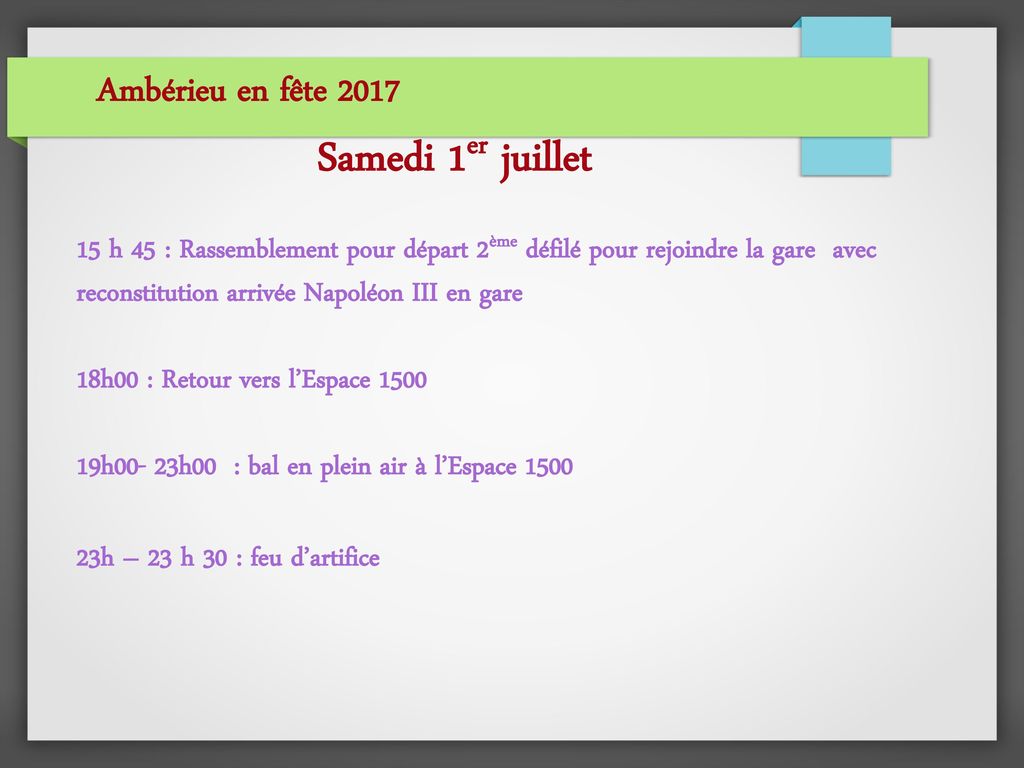 Samedi 1er juillet Ambérieu en fête 2017