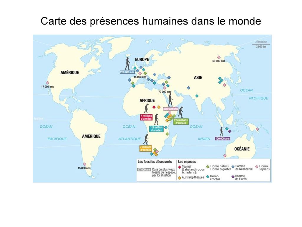 Carte des présences humaines dans le monde
