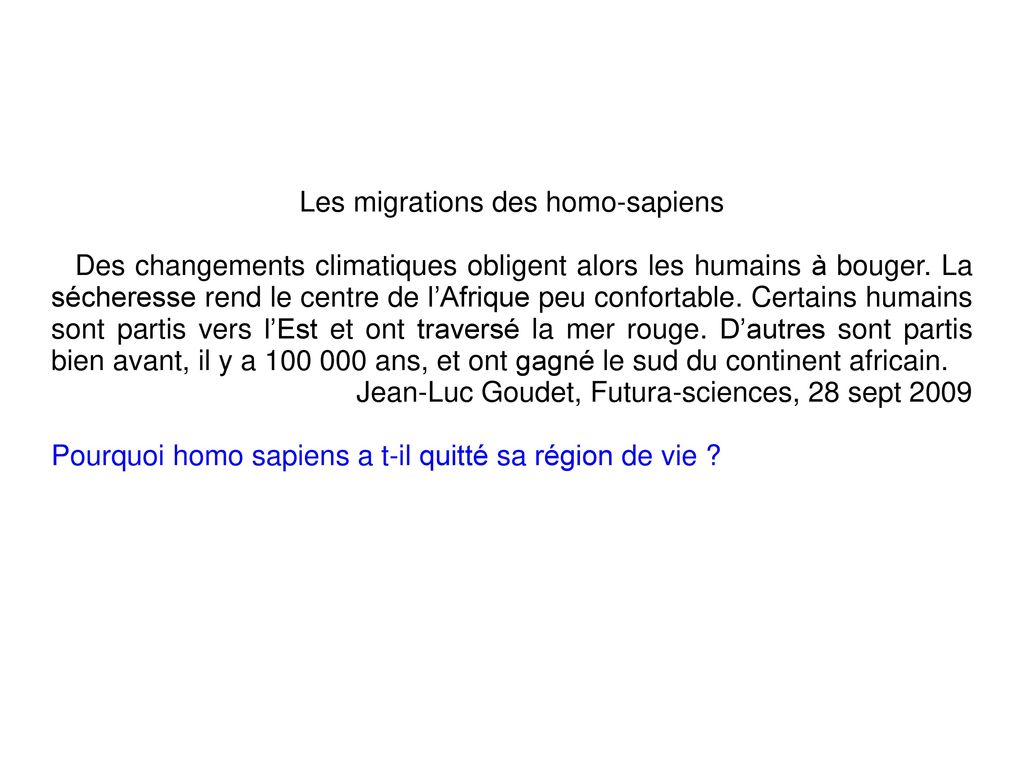 Les migrations des homo-sapiens