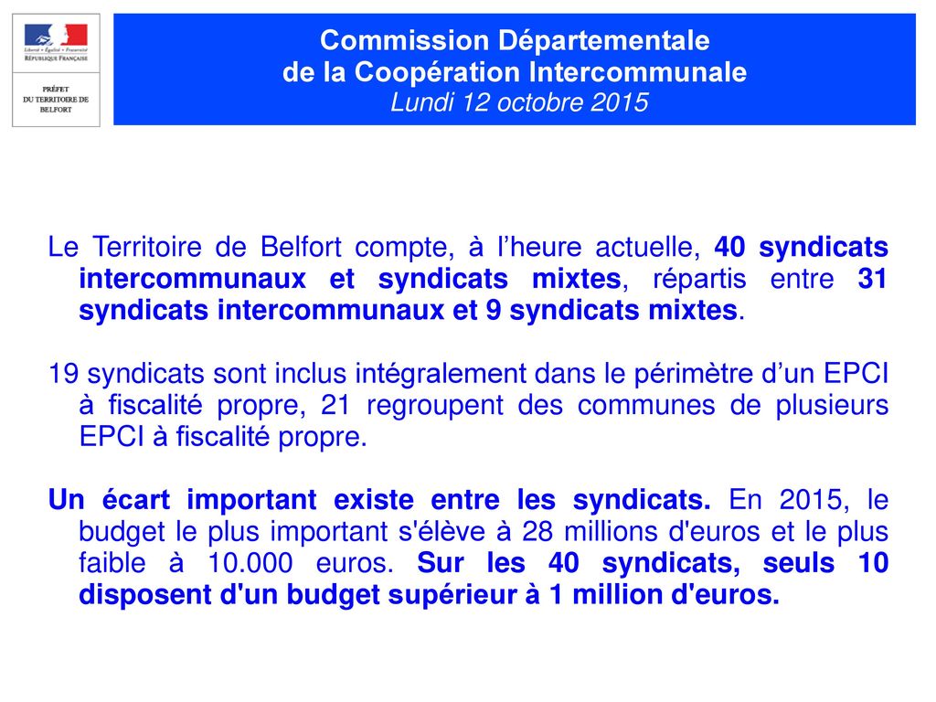 Commission Départementale de la Coopération Intercommunale Lundi 12 octobre 2015