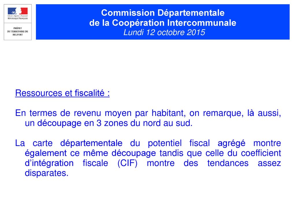 Commission Départementale de la Coopération Intercommunale Lundi 12 octobre 2015