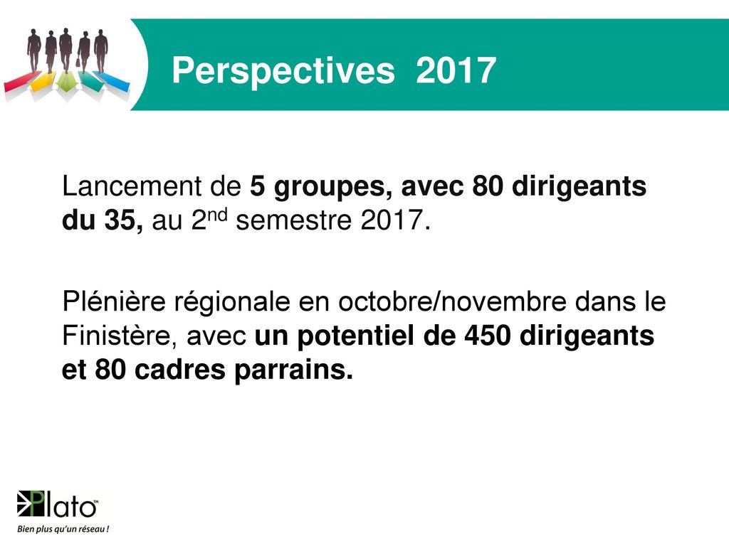 Perspectives 2017 Lancement de 5 groupes, avec 80 dirigeants du 35, au 2nd semestre