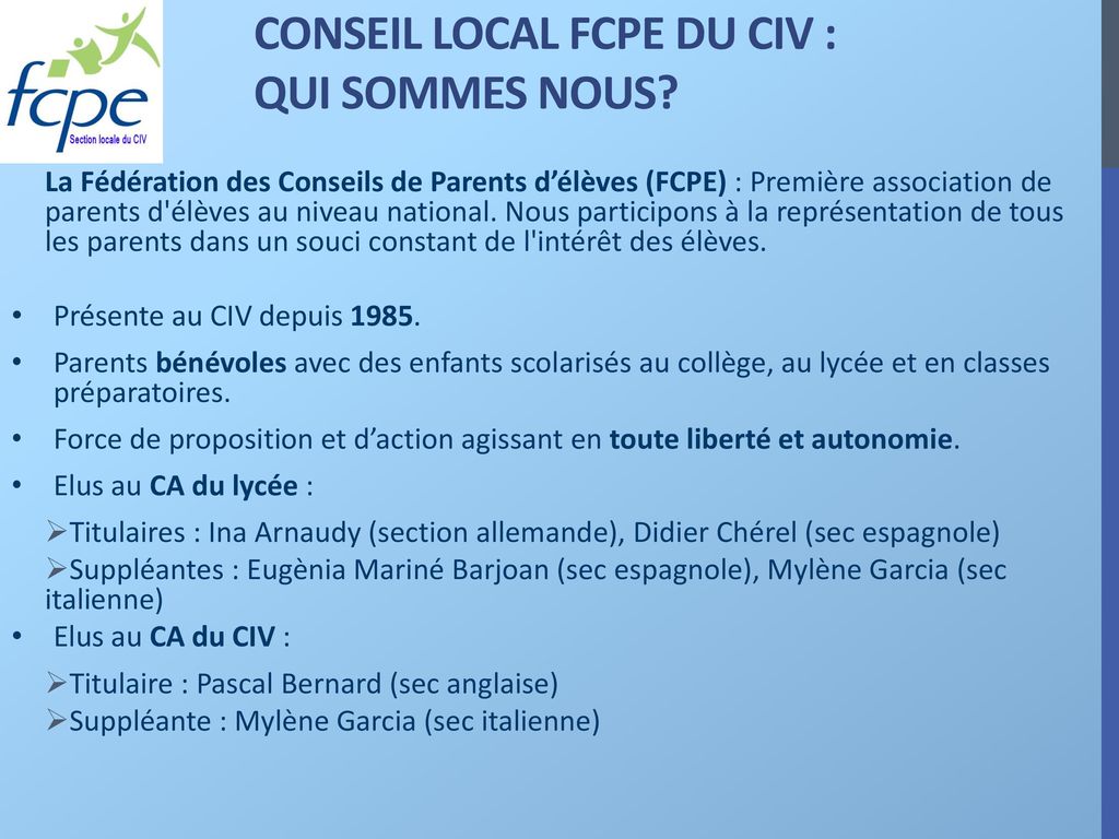 Conseil local FCPE du Civ : qui sommes nous