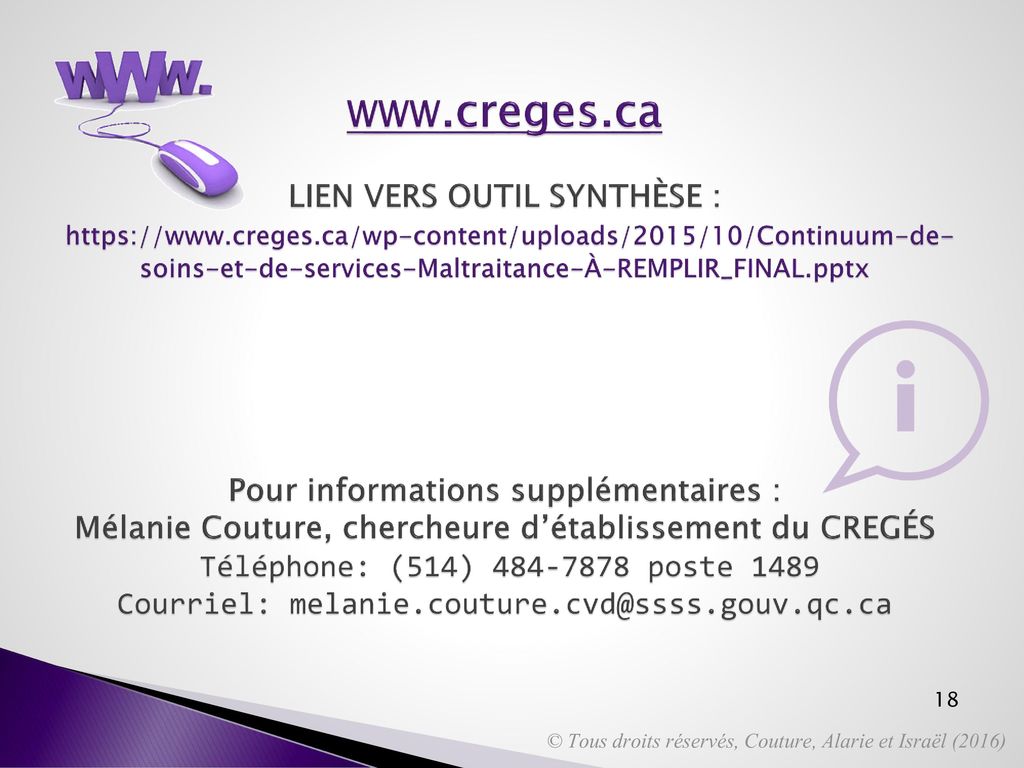 www. creges. ca LIEN VERS OUTIL SYNTHÈSE :   creges