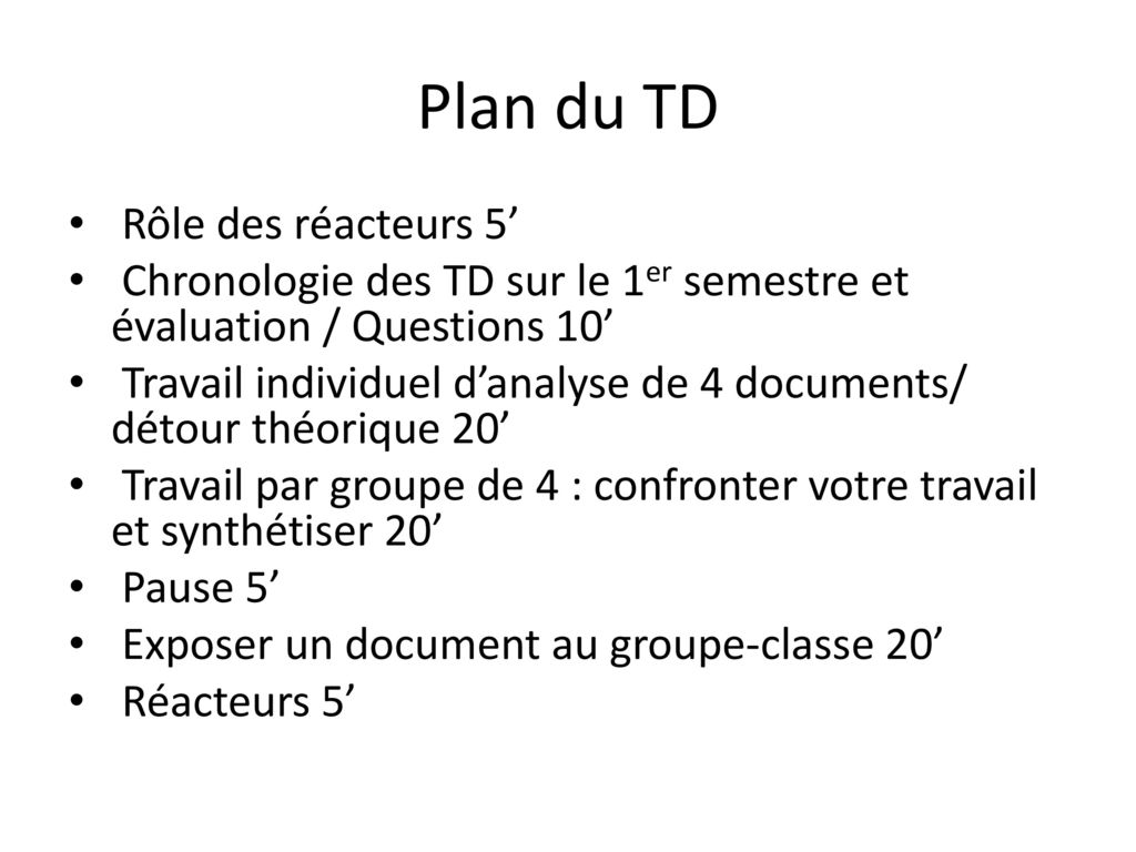 Plan du TD Rôle des réacteurs 5’