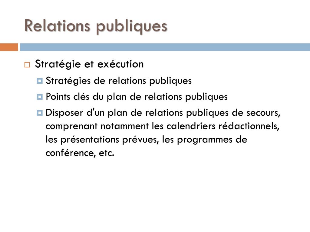 Relations publiques Stratégie et exécution