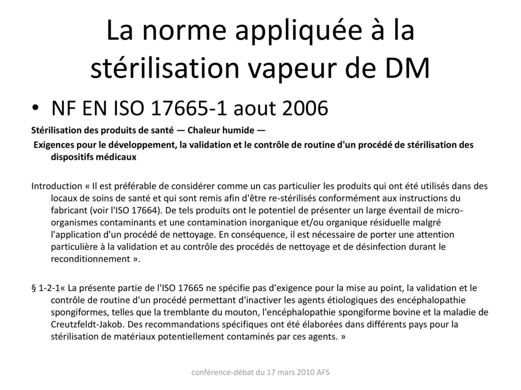 La norme appliquée à la stérilisation vapeur de DM