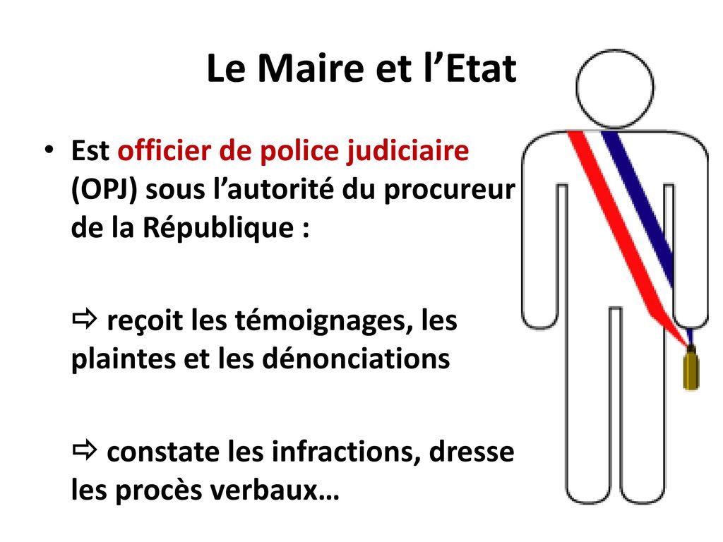 Le Maire et l’Etat Est officier de police judiciaire (OPJ) sous l’autorité du procureur de la République :
