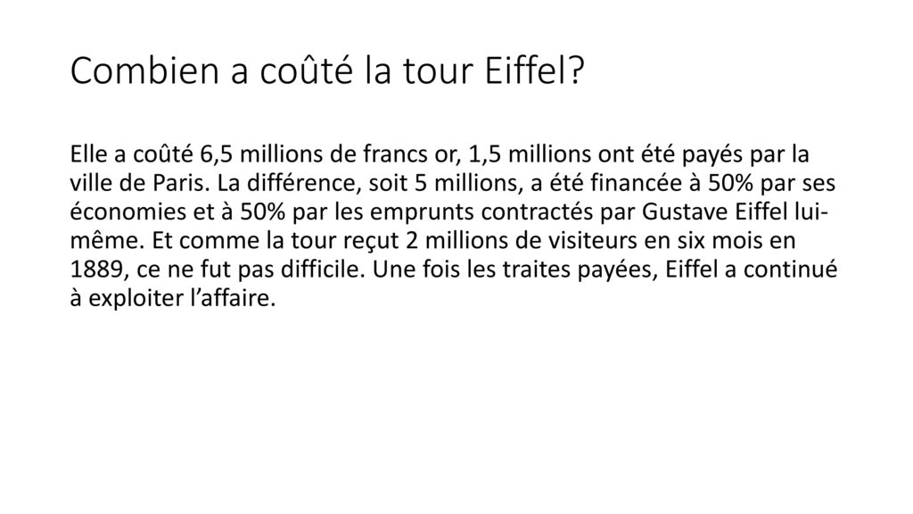 Combien a coûté la tour Eiffel