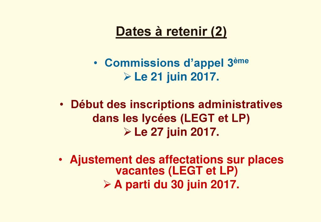 Dates à retenir (2) Commissions d’appel 3ème Le 21 juin 2017.