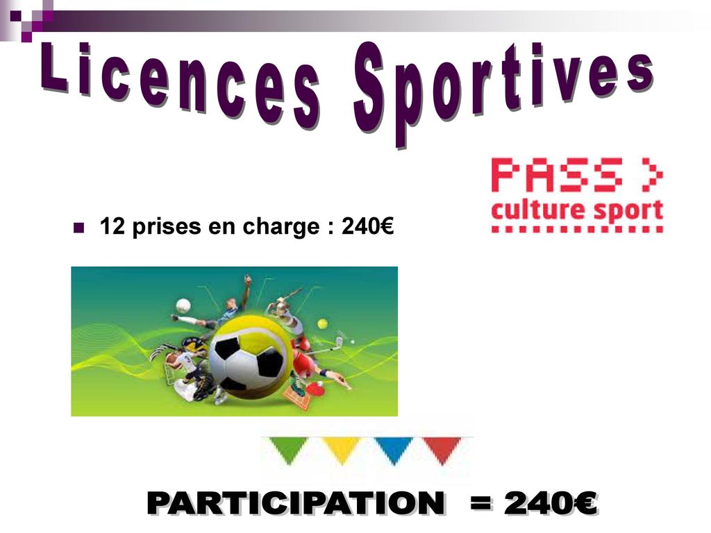 Licences Sportives 12 prises en charge : 240€ PARTICIPATION = 240€