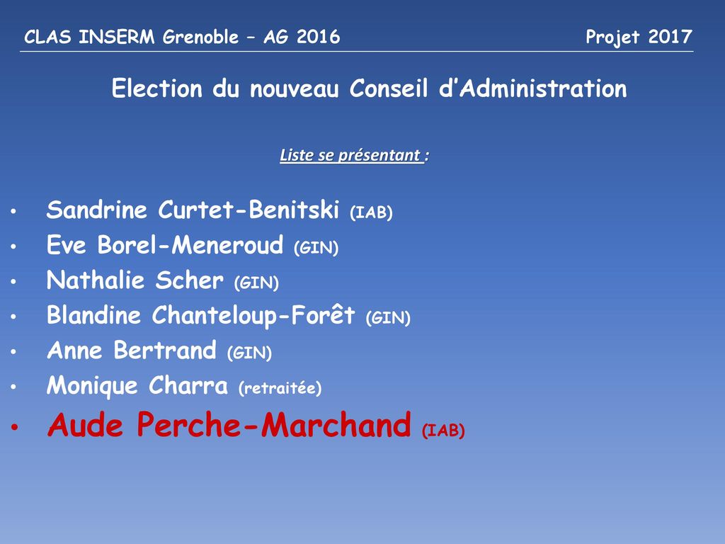 Election du nouveau Conseil d’Administration