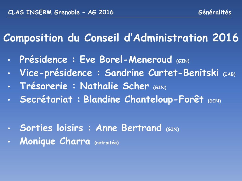Composition du Conseil d’Administration 2016