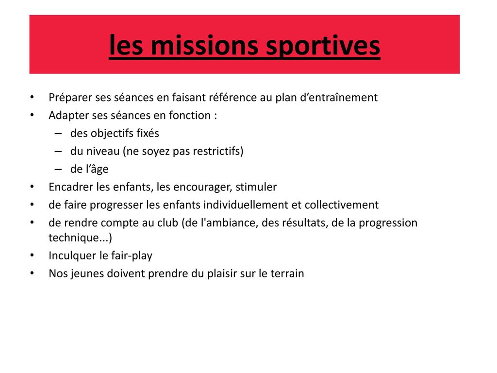les missions sportives