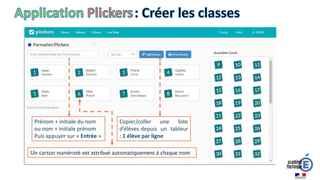 Application Plickers : Créer les classes