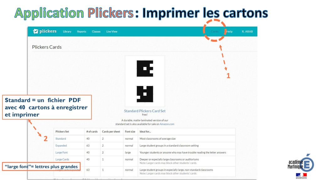 Application Plickers : Imprimer les cartons