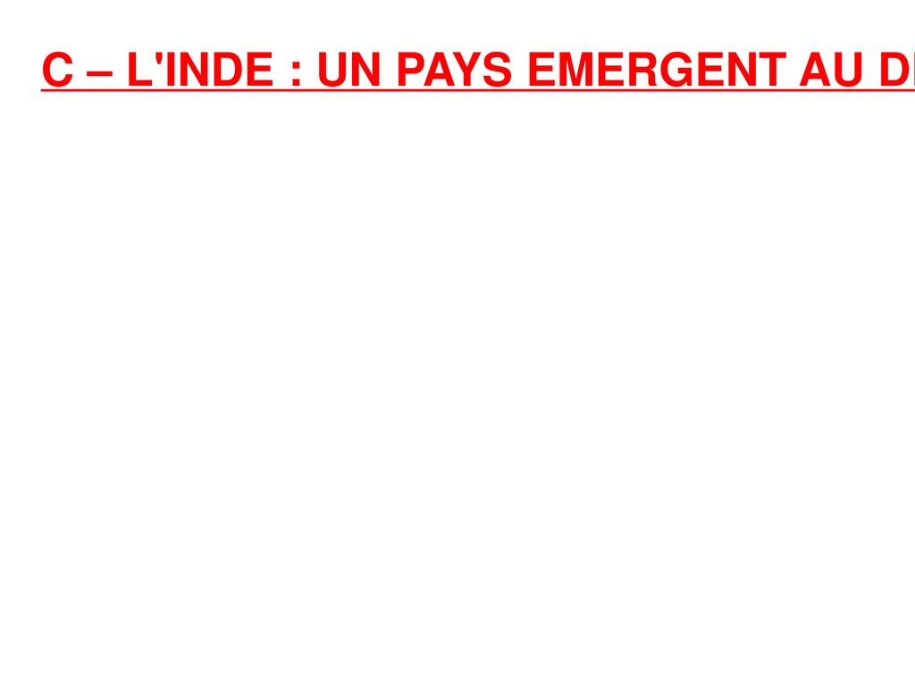 C – L INDE : UN PAYS EMERGENT AU DEVELOPPEMENT INEGAL