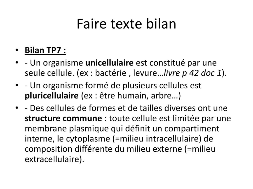 Faire texte bilan Bilan TP7 :