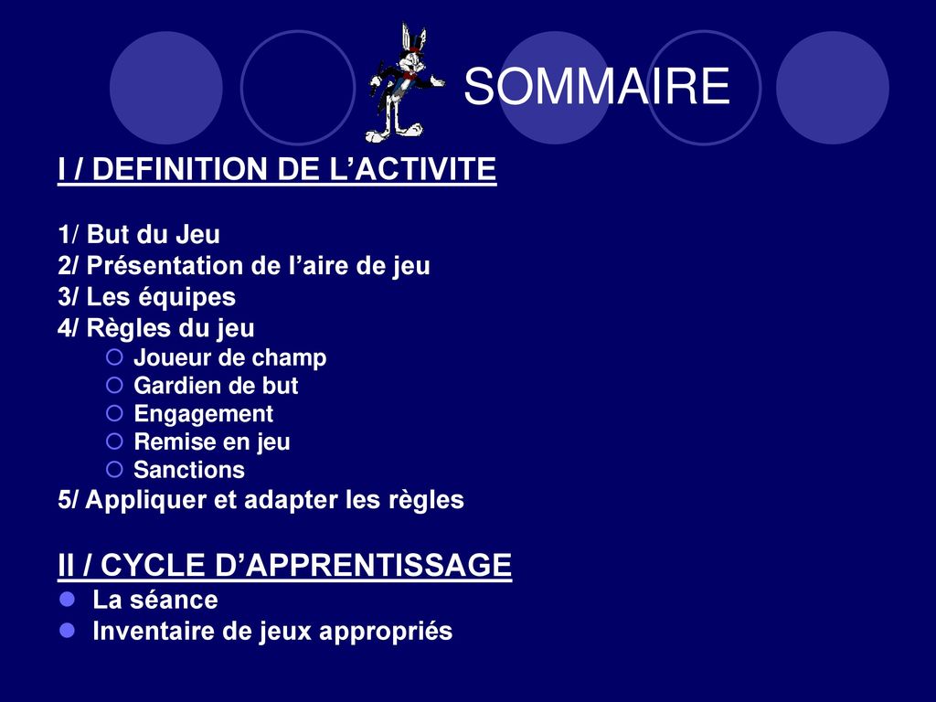 SOMMAIRE I / DEFINITION DE L’ACTIVITE II / CYCLE D’APPRENTISSAGE