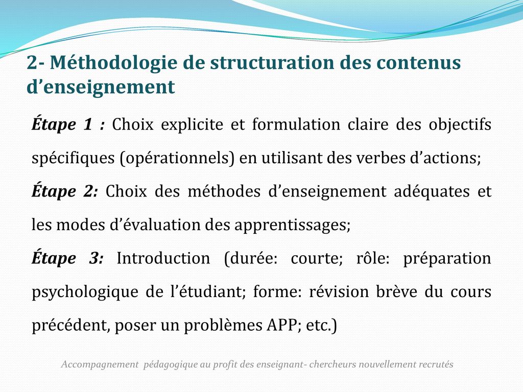 2- Méthodologie de structuration des contenus d’enseignement