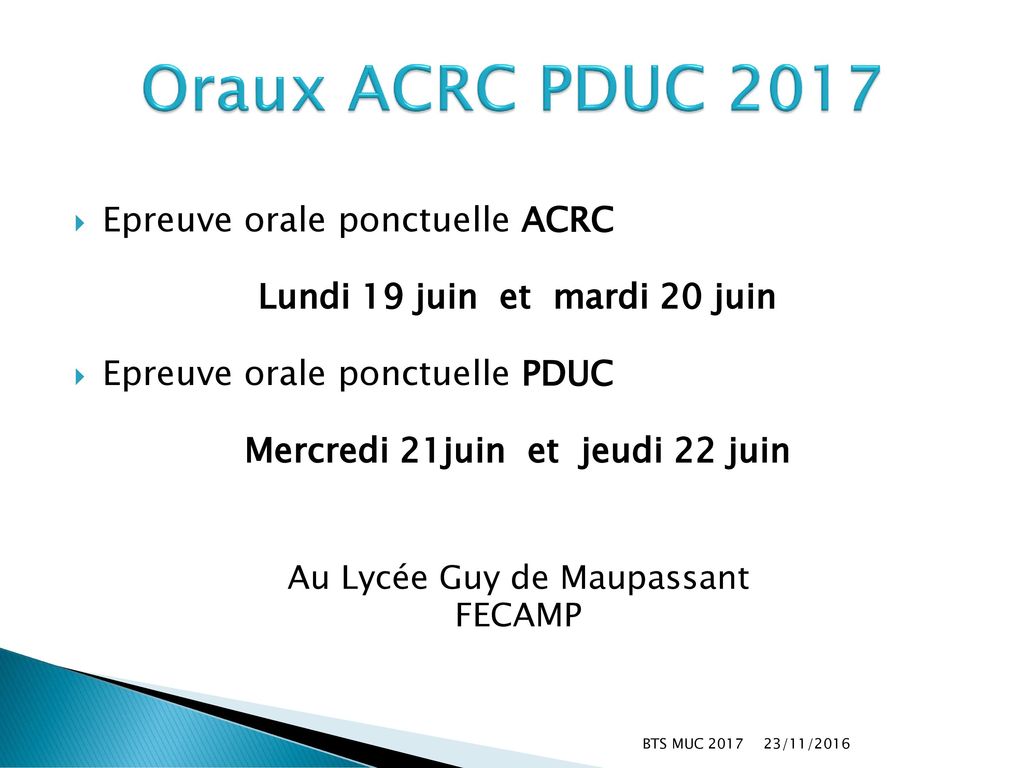 Oraux ACRC PDUC 2017 Epreuve orale ponctuelle ACRC