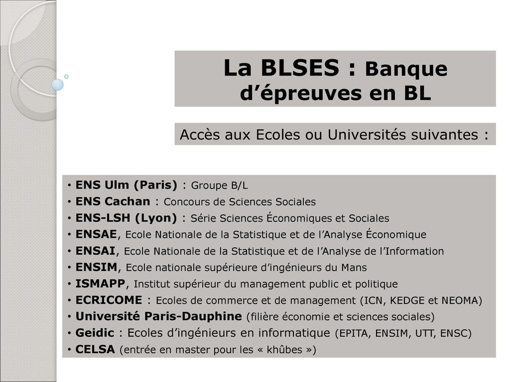 La BLSES : Banque d’épreuves en BL