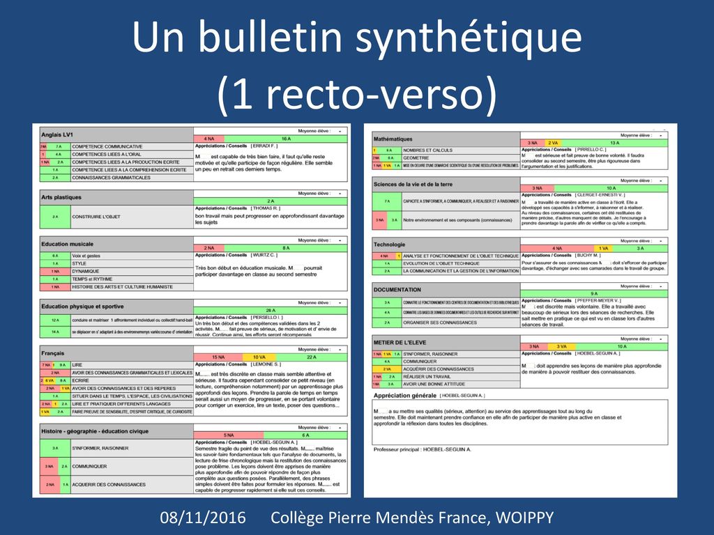 Un bulletin synthétique (1 recto-verso)