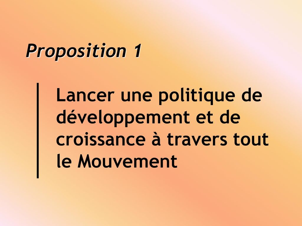 Proposition 1. Lancer une politique de. développement et de
