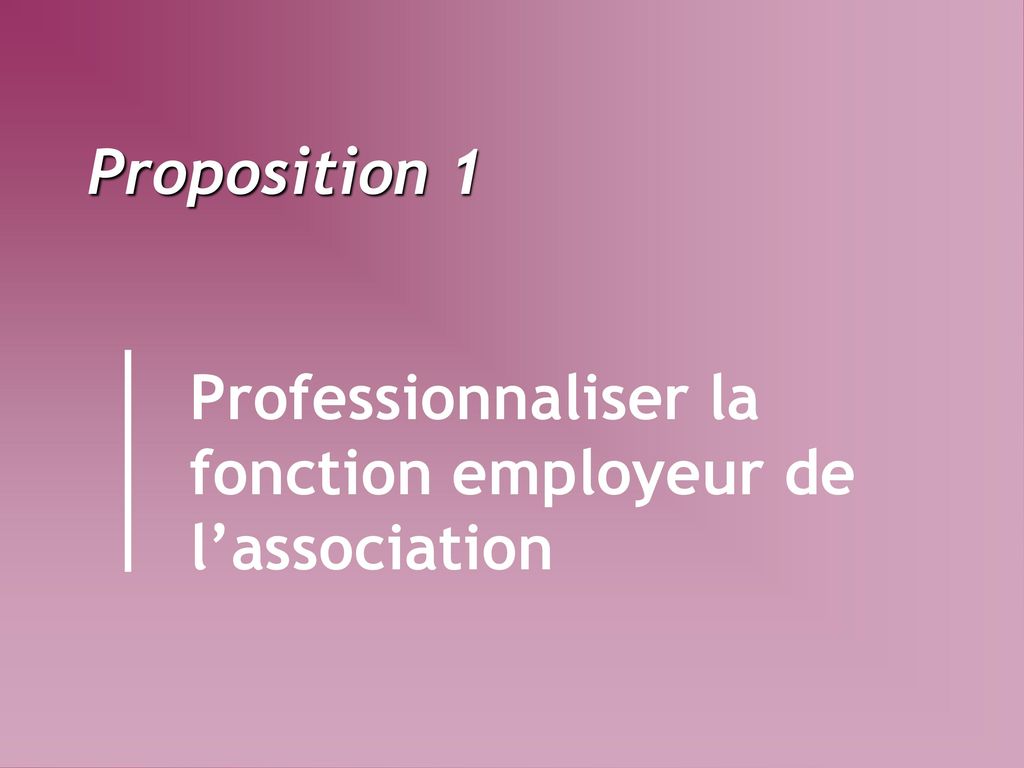 Proposition 1 Professionnaliser la fonction employeur de l’association