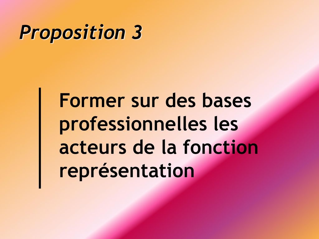 Proposition 3 Former sur des bases professionnelles les acteurs de la fonction représentation