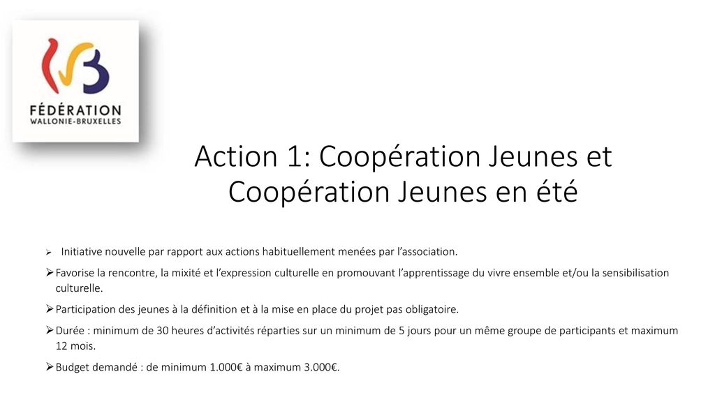 Action 1: Coopération Jeunes et Coopération Jeunes en été
