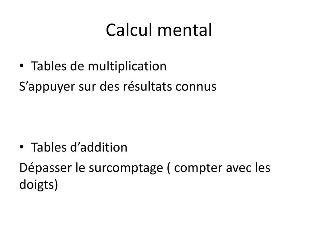Calcul mental Tables de multiplication