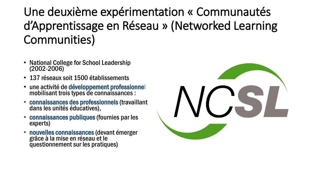 Une deuxième expérimentation « Communautés d’Apprentissage en Réseau » (Networked Learning Communities)