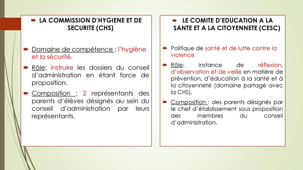 LA COMMISSION D’HYGIENE ET DE SECURITE (CHS)
