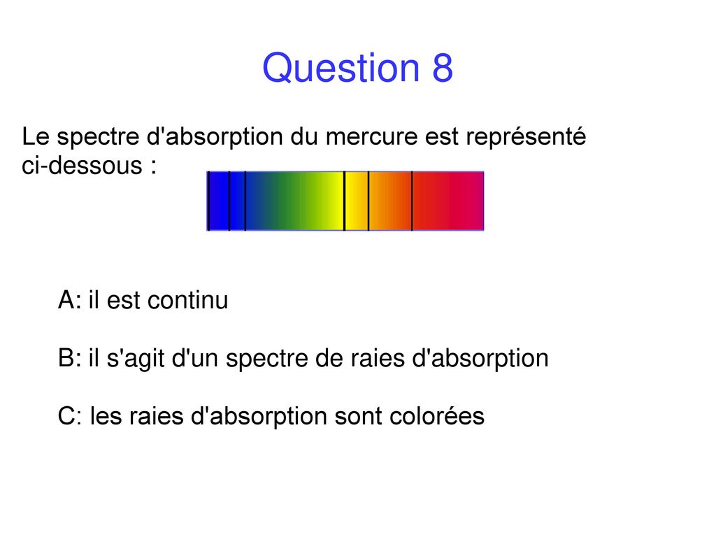 Question 8 Le spectre d absorption du mercure est représenté