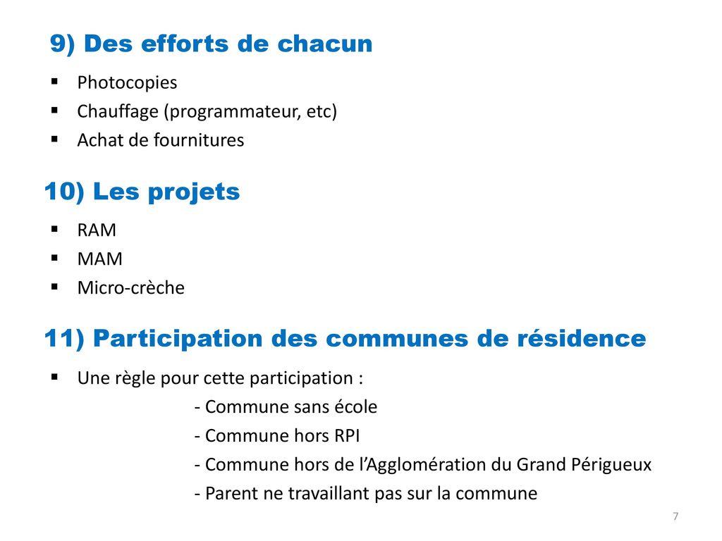 11) Participation des communes de résidence