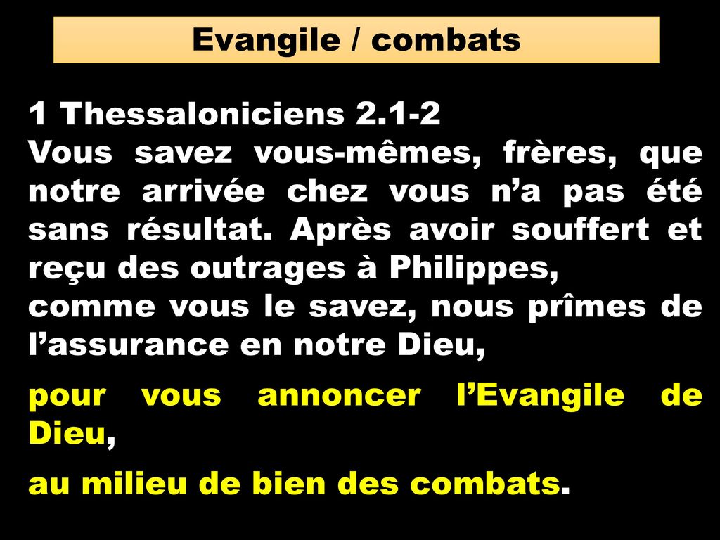 Evangile / combats 1 Thessaloniciens