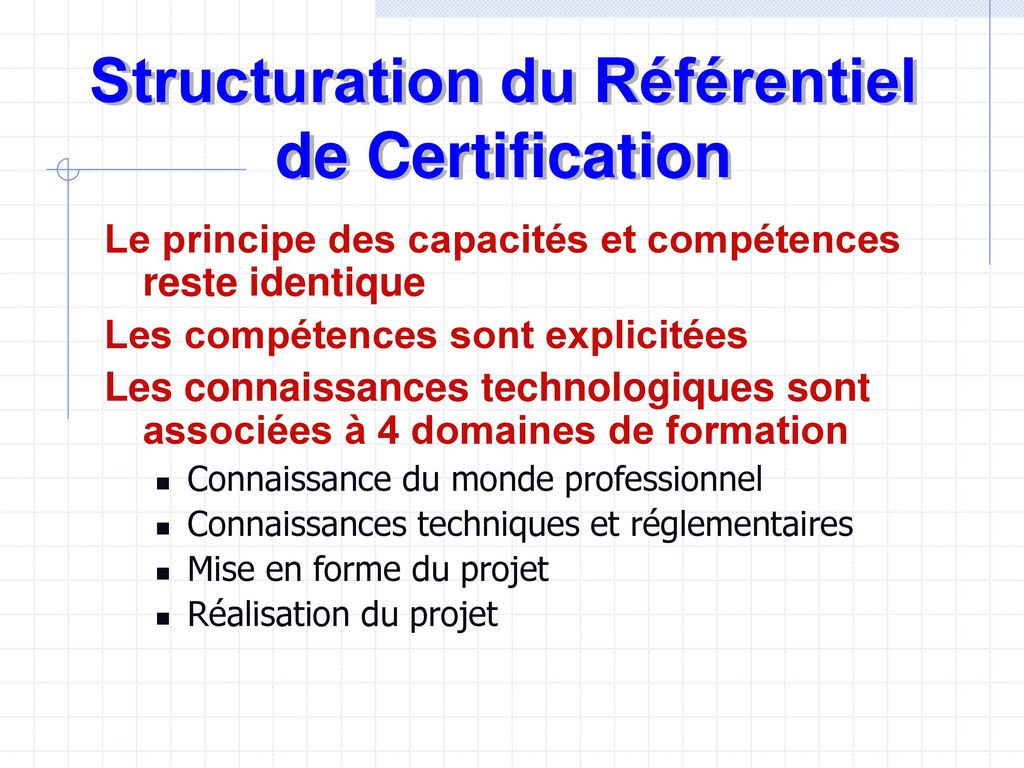 Structuration du Référentiel de Certification