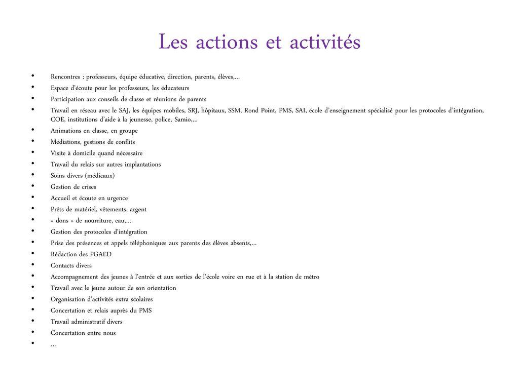 Les actions et activités