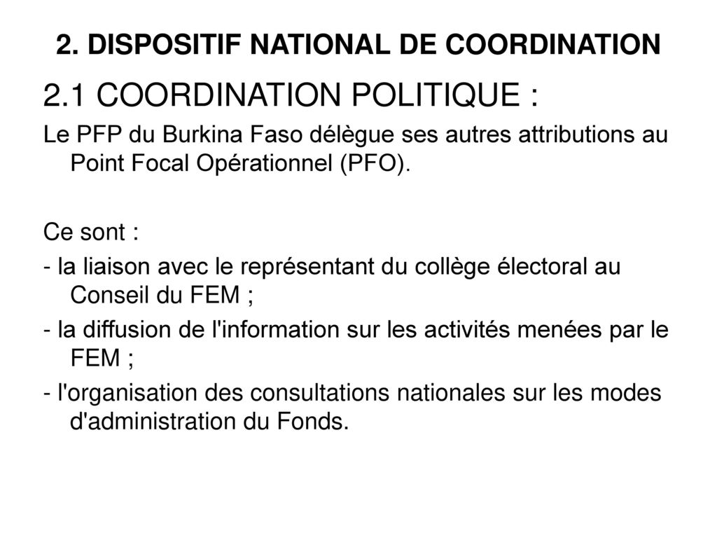 2. DISPOSITIF NATIONAL DE COORDINATION