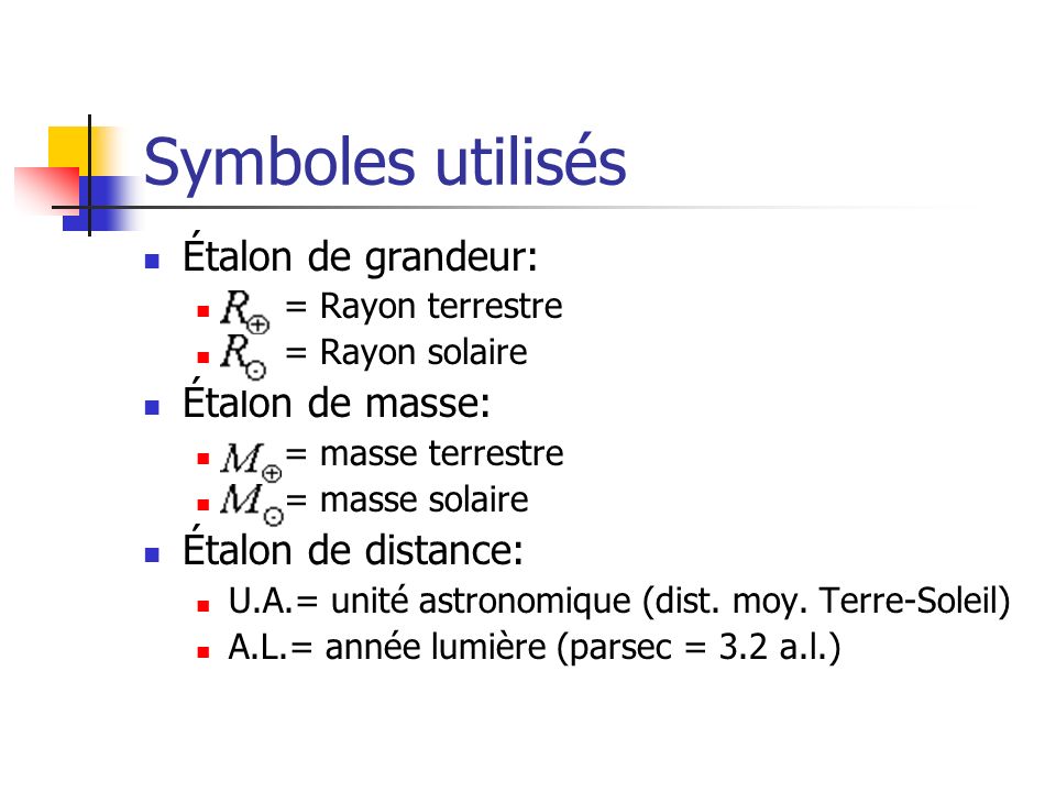 Symboles utilisés Étalon de grandeur: Étalon de masse: