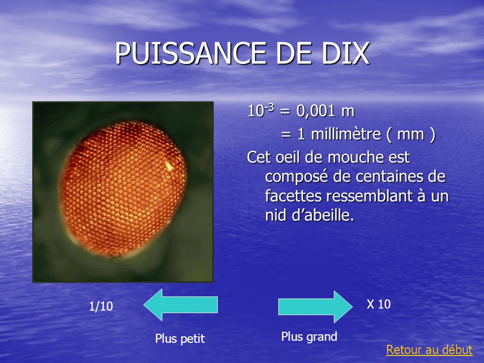 PUISSANCE DE DIX 10-3 = 0,001 m = 1 millimètre ( mm )
