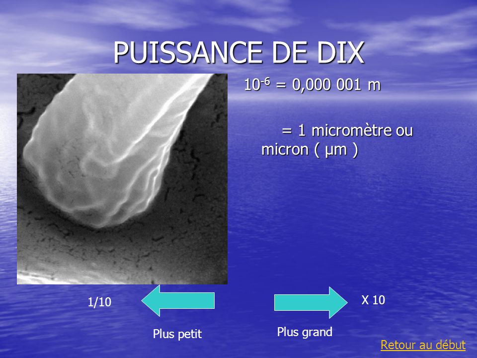 PUISSANCE DE DIX 10-6 = 0, m = 1 micromètre ou micron ( µm )