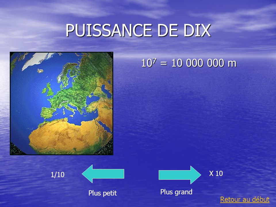 PUISSANCE DE DIX 107 = m X 10 1/10 Plus grand Plus petit