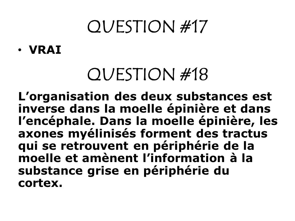 QUESTION #17 QUESTION #18 VRAI