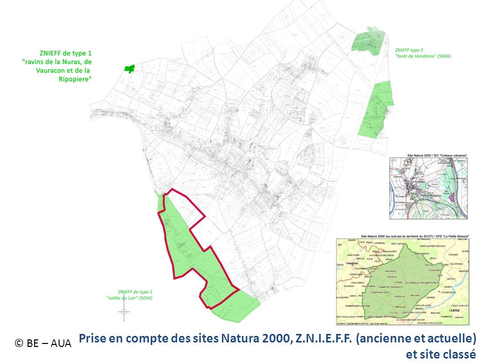 © BE – AUA Prise en compte des sites Natura 2000, Z.N.I.E.F.F. (ancienne et actuelle) et site classé.